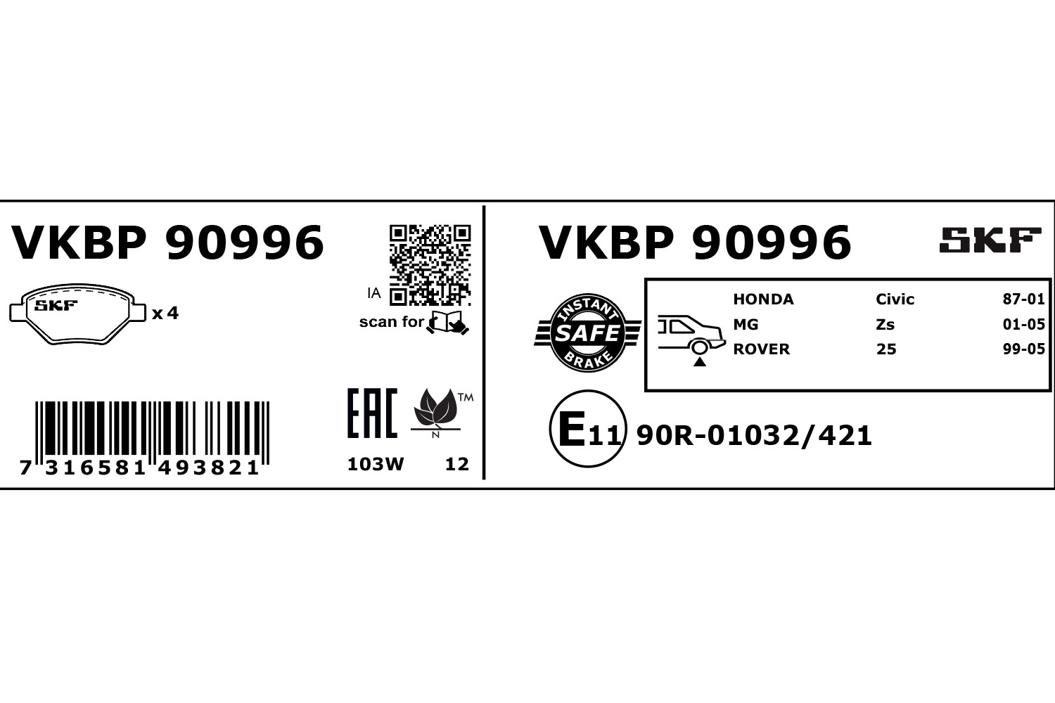 SKF VKBP 90996 Bremsbelagsatz, Scheibenbremse